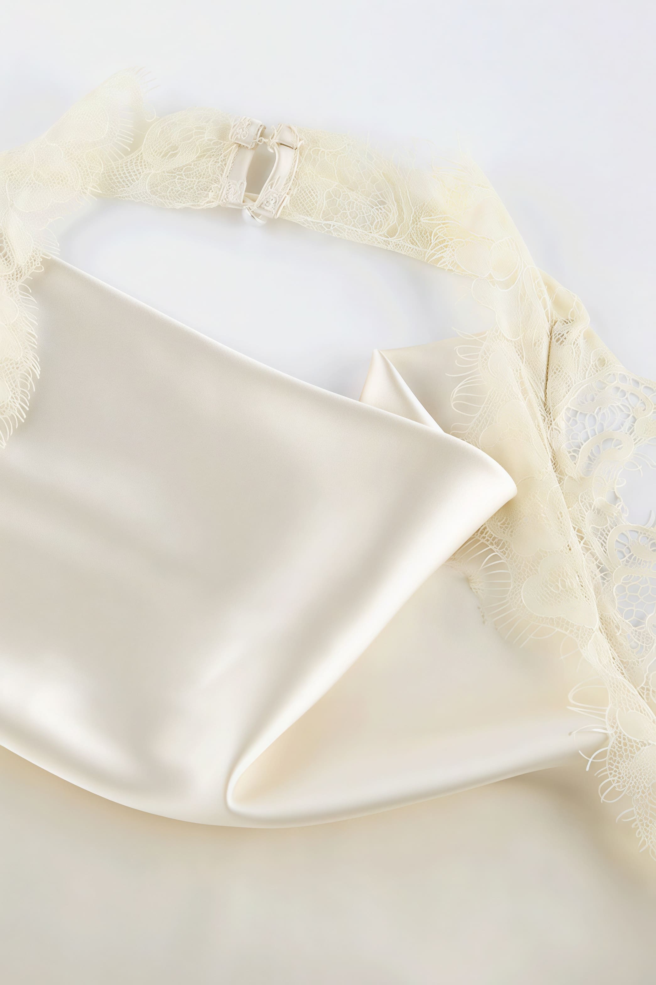 Lace Trim Cowl Neck Halter Satin Cami Top and Mini Skirt Set