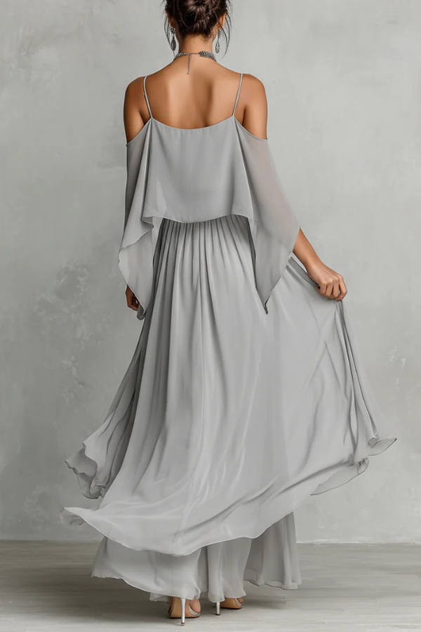 Solid Color Chiffon Off-shoulder Camisole Top and Casual Wide-leg Pants Set