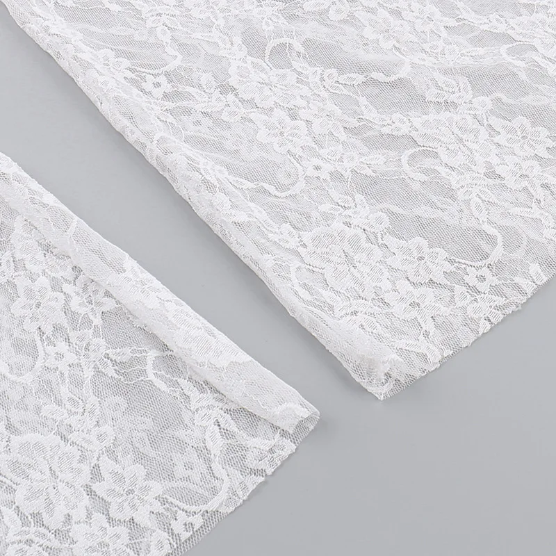 Ootddress Bow Splice Lace Pants Women Sheer Slim High Waist Bottoms Hot Girls 2025 Beach Party Sexy Club See Through Pant Ladies