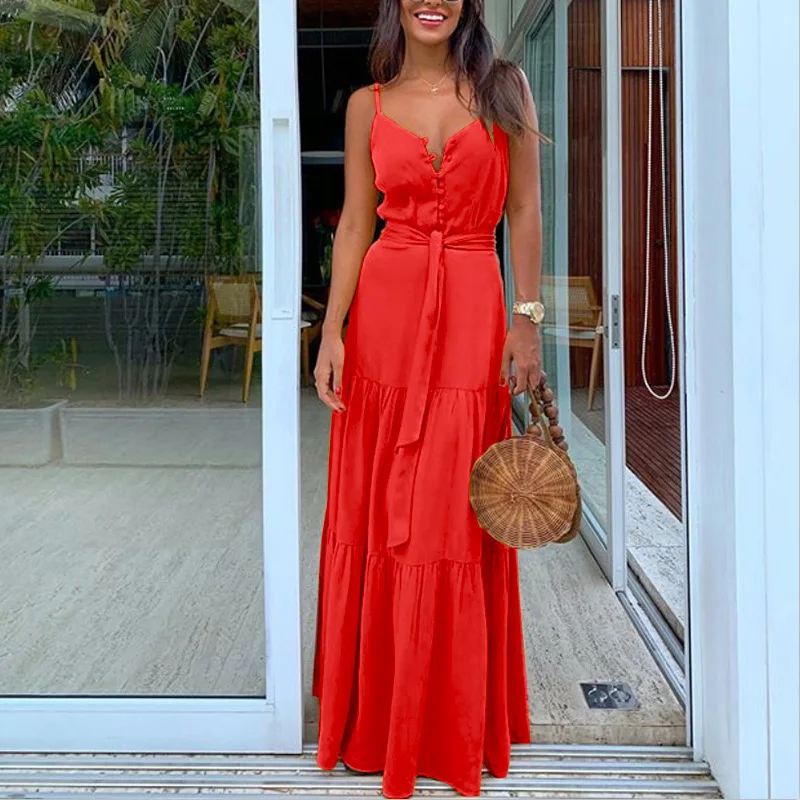 Summer Spaghetti Strap Long Dress Bohemian Style Casual Vacation Maxi Beach Dresses For Women Fashion Elegant Lady Robe Vestidos 11 undefined