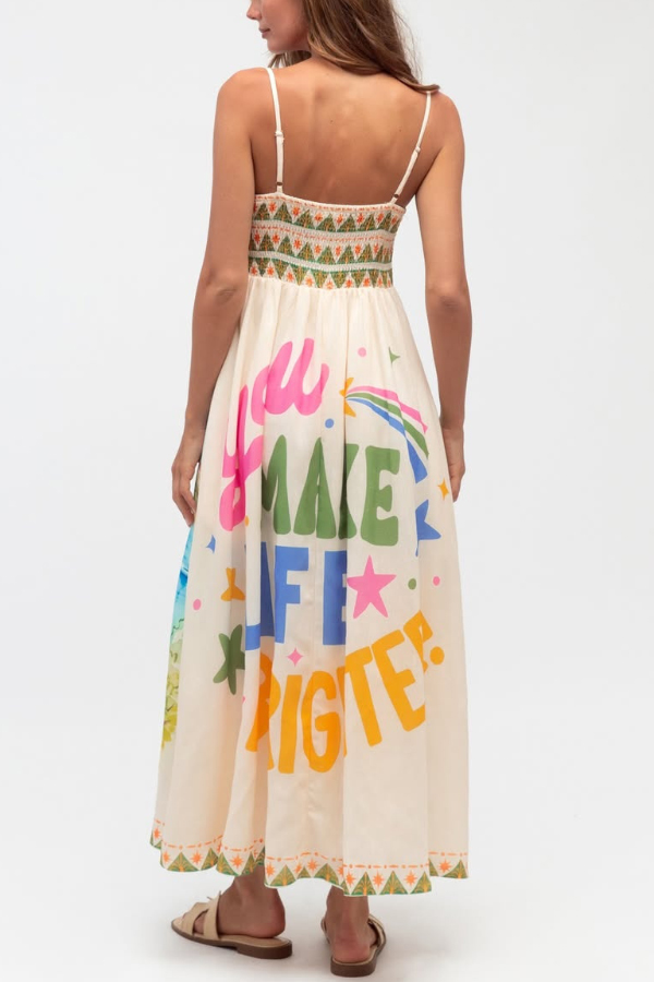 Unique Printed Spaghetti Strap Pleated Casual Maxi Dress