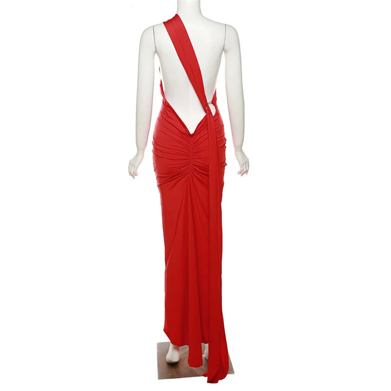Ootddress Sexy Backless Hanging Neck Bodycon Evening Dress For Women Strapless Max Female Dress Charming Club Party Prom Dress