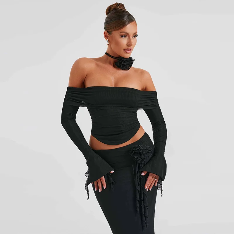 Ootddress Winter New Sexy Long Sleeved Half Skirt Set For Woman 3D Flower Slim Tight Long Skirt Party Evening Dress Two Piece Set 17 Ootddress Winter New Sexy Long Sleeved Half Skirt Set For Woman 3D Flower Slim Tight Long Skirt Party Evening Dress Two Piece Set