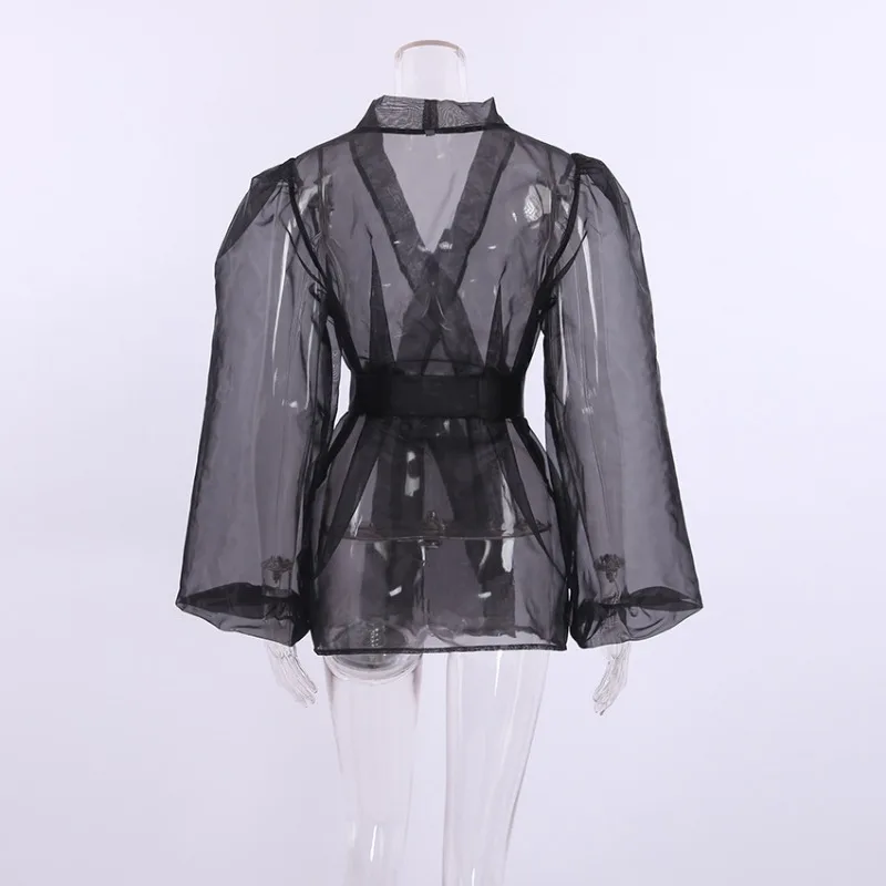 Ootddress Sheer Mesh Cover Up Beach Women Loose Long Sleeve V Neck Lace Shirts Ladies 2025 Summer Sexy See Through Bandage Cover-up