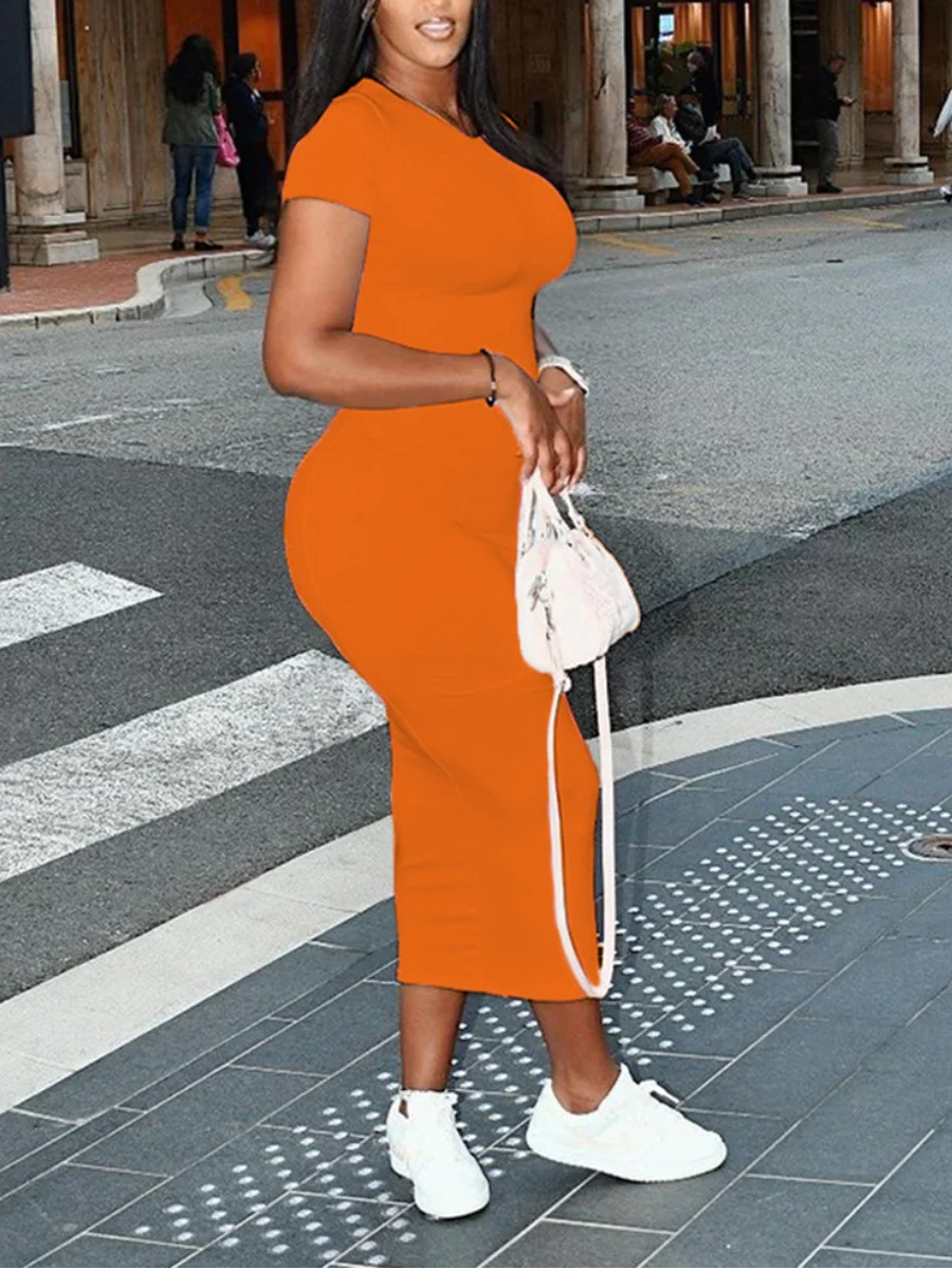 Summer Round Neck Bodycon Dress Women Slim Pencil Wiggle Cocktail Party Dress