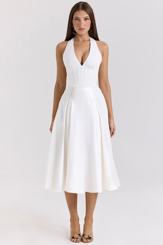Deep V Halter Backless Maxi Dress