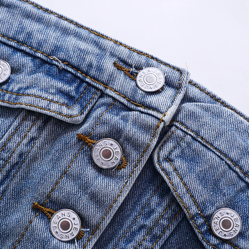 Solid Denim Pocket Design Button Vest Women Casual Bare Midriff Wrapped Chest Sleeveless Crop Tops Streetwear Tanks - Sleeveless Crop Tops Streetwear Tanks - Women Casual Bare Midriff Wrapped Chest - Solid Denim Pocket Design Button Vest