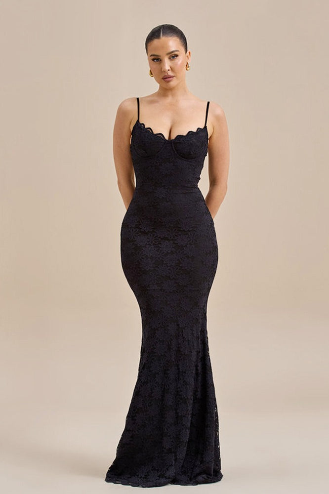 Lace Spaghetti Strap Sweetheart Corset Mermaid Maxi Dress