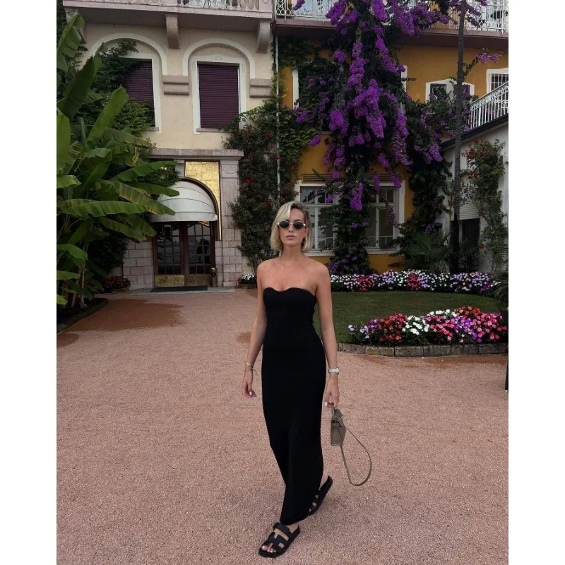 Ootddress Backless Slim Fashion Maxi Dress Knit Women Off-Shoulder High Waist Solid Elegant Party Dress Knitwear Female Sexy Dress