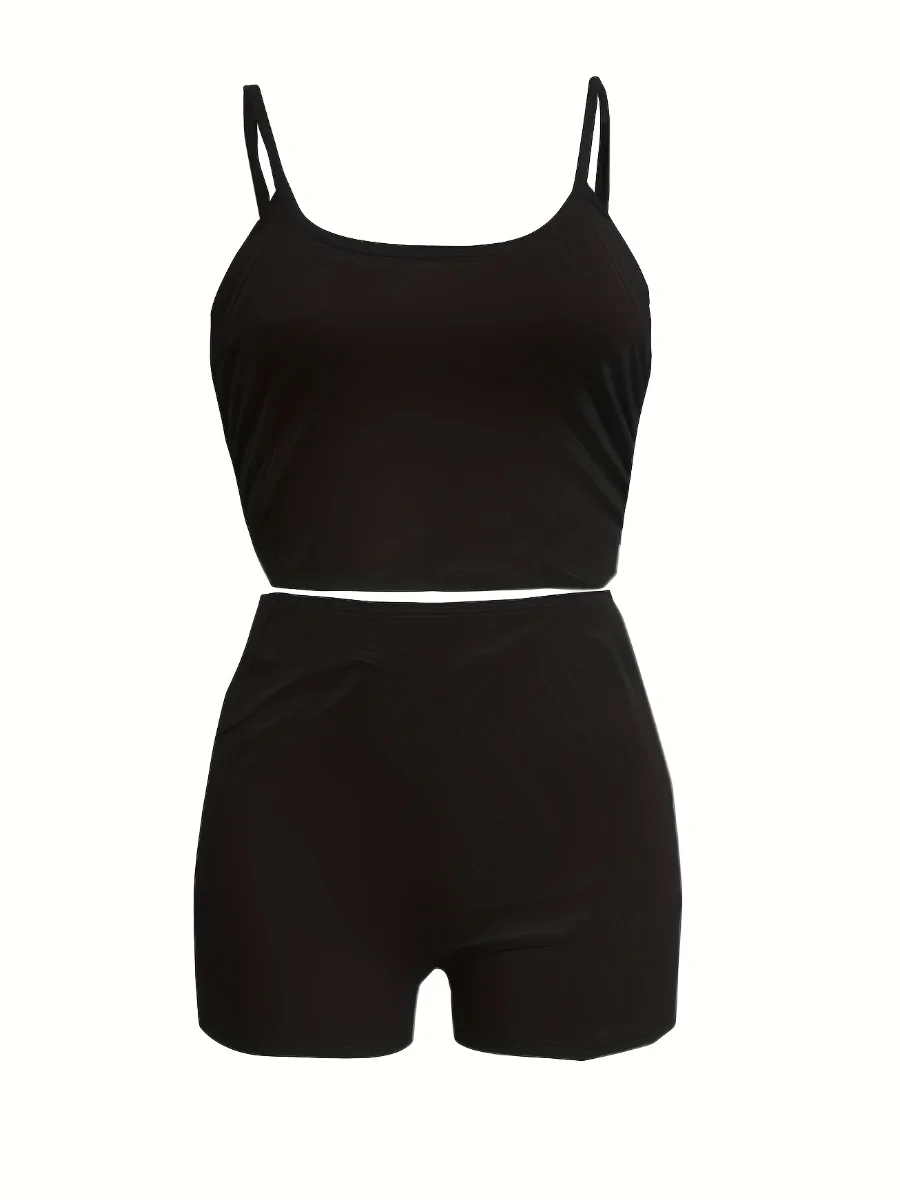 Women Chic Cami Skinny Stretchy Shorts Set Suspenders Top - Stylish and Comfortable