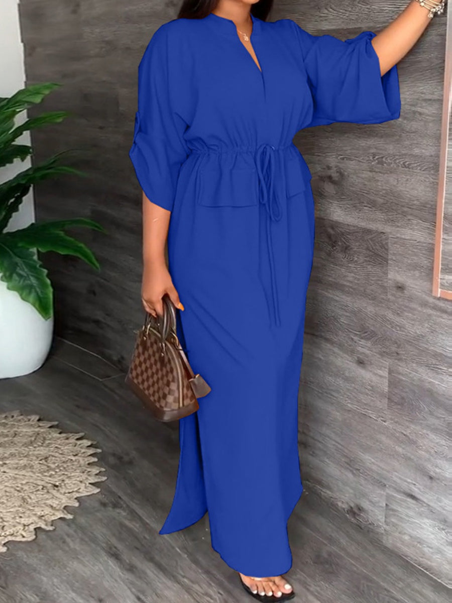 Leisure Daily Lace Up Slit Maxi Dresses