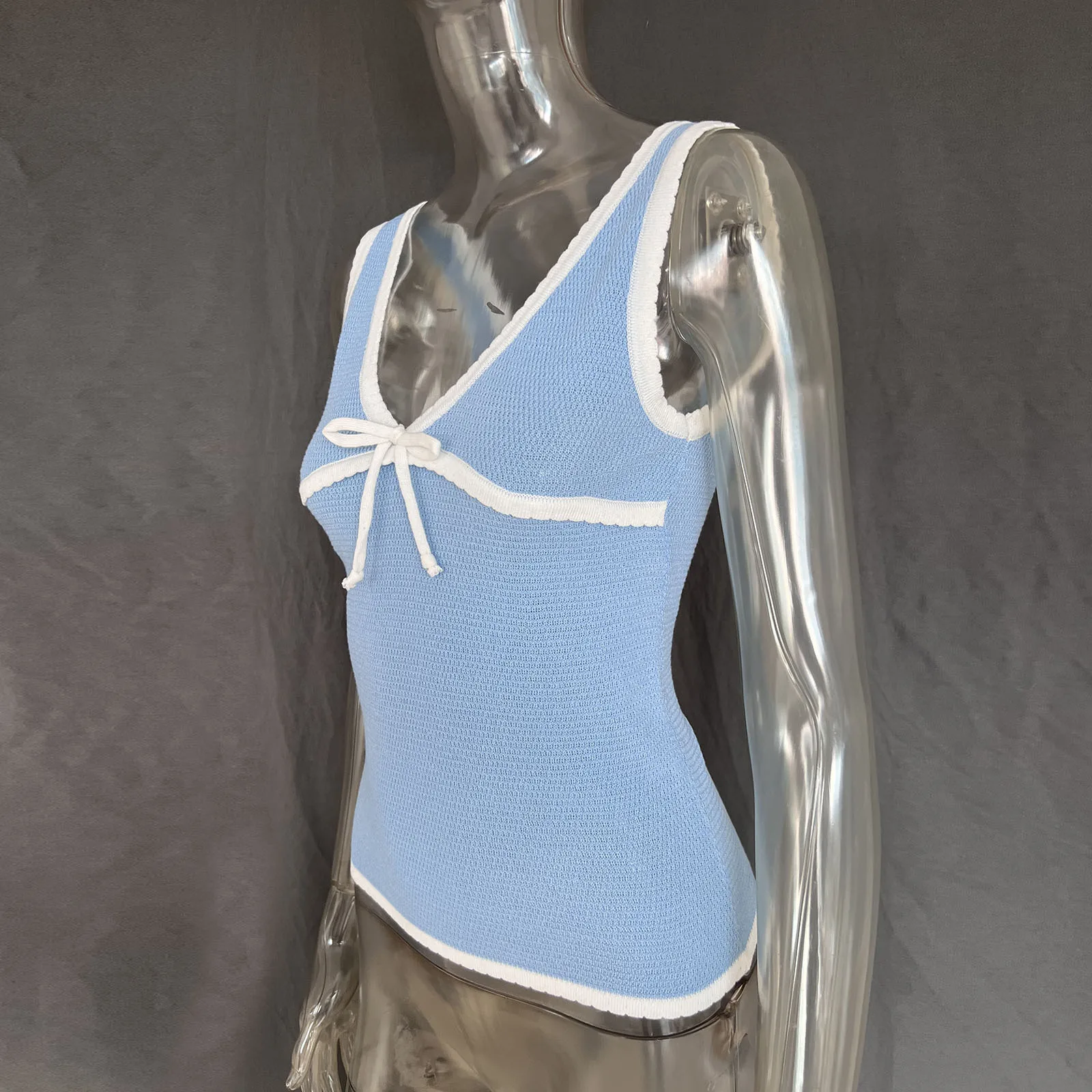 Ootddress Contrast Lace-Up Backless Tank Top For Women Summer Fashion V-Neck Cropped Y2k Top Vest Strapless Slim Female Tank Top New