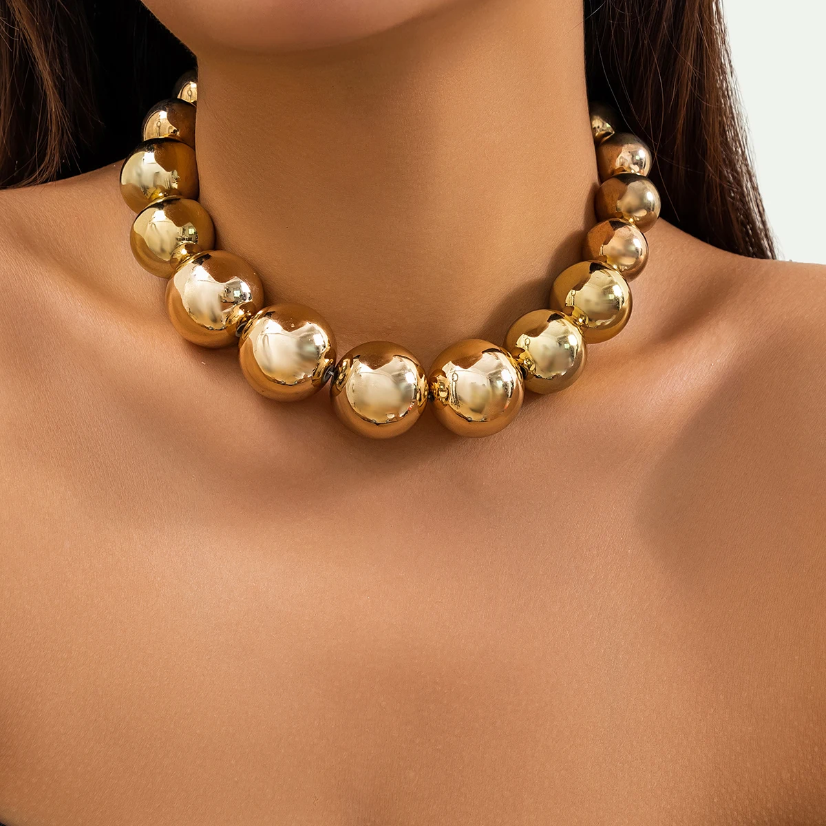 Exaggerated CCB Big Ball Beads Choker Necklace in Gold - Perfect Party Jewelry for Women - Hip Hop Fashion Accessory