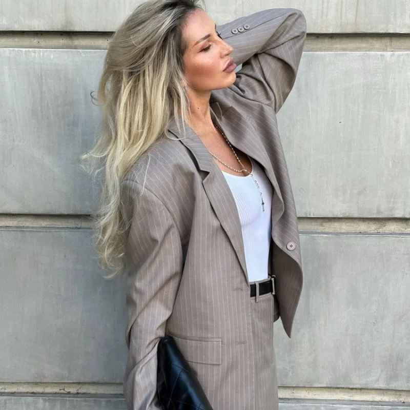 Ootddress Oversized Blazer Suits For Women Loose Slit High Waist Skirts Femme New Street Casual Blazers 2 Piece Sets Womens Outfits