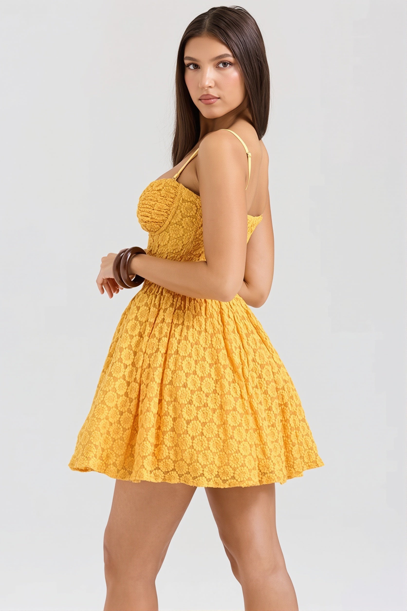 Floral Lace Corset Button-Down Sweetheart Spaghetti Strap Fit and Flare Mini Dress