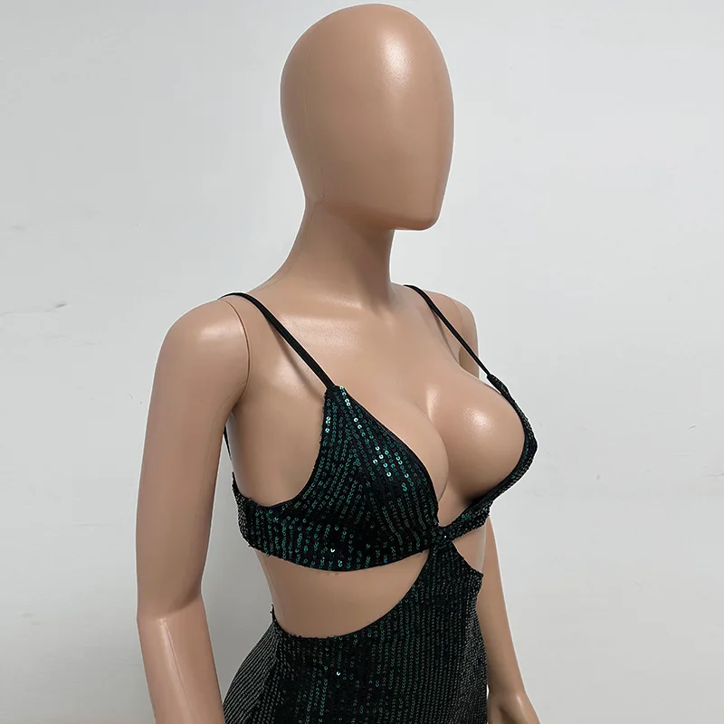 Sexy Hollow High Waist Slit Evening Dress Fashion Sequined Backless Sleeveless Elegant Party Dresses Solid Long Graduation Dress 155 undefined