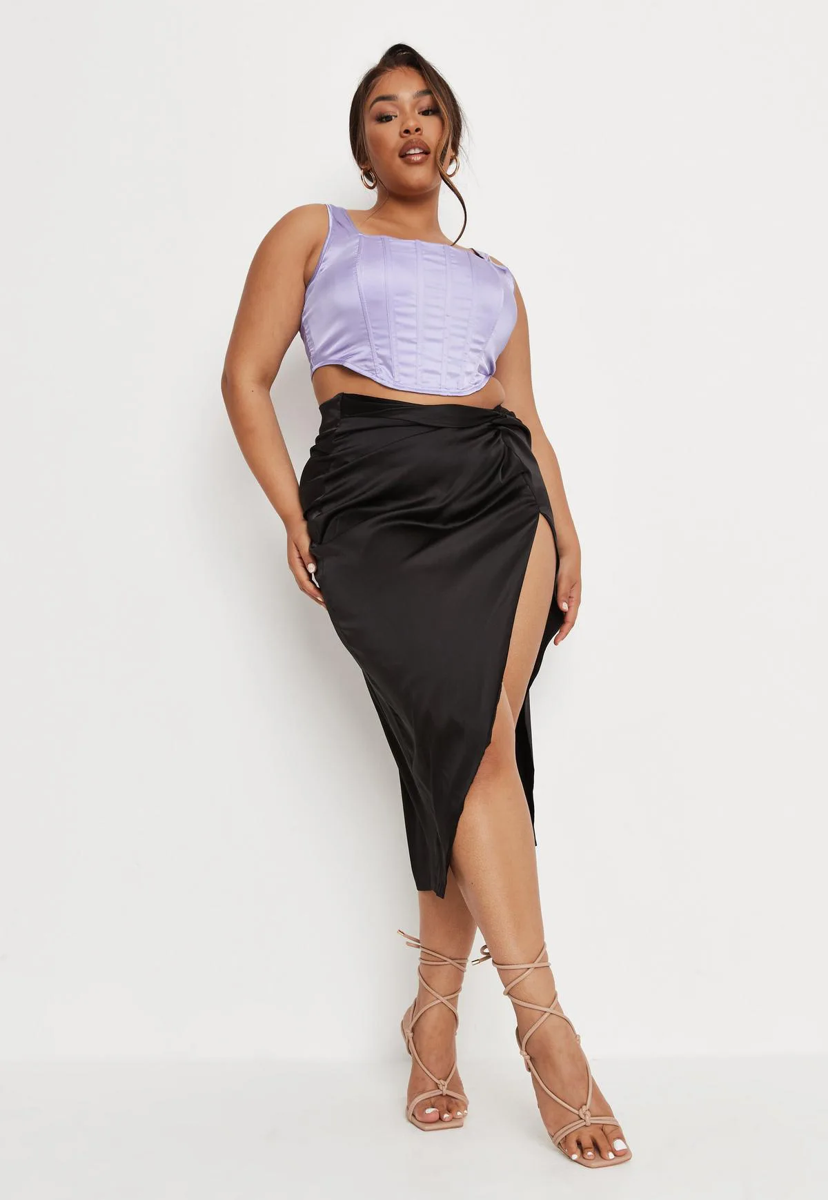 Ootddress Women Solid Satin High Splite Out Sexy Skirts Folds Irregular High Waist Bodycon Long Skirts Female French Style Outwears