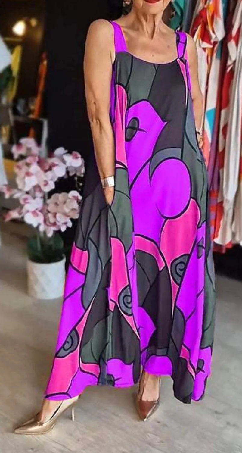 Print Spaghetti Strap Dresses Women Fashion Casual Pocket Loose Long Dress Lady Commuting Clothing Maxi Vestidos 2025 Summer New 13 Print Spaghetti Strap Dresses Women Fashion Casual Pocket Loose Long Dress Lady Commuting Clothing Maxi Vestidos 2025 Summer New