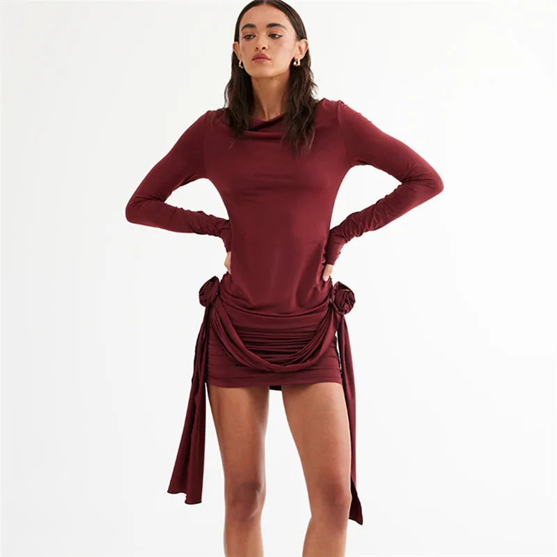 Ootddress Floral Fashion Pleated Mini Dress For Women Slim High Waist Solid Casual Autumn Sexy Dress Female Bodycon Dress New 7 Ootddress Floral Fashion Pleated Mini Dress For Women Slim High Waist Solid Casual Autumn Sexy Dress Female Bodycon Dress New