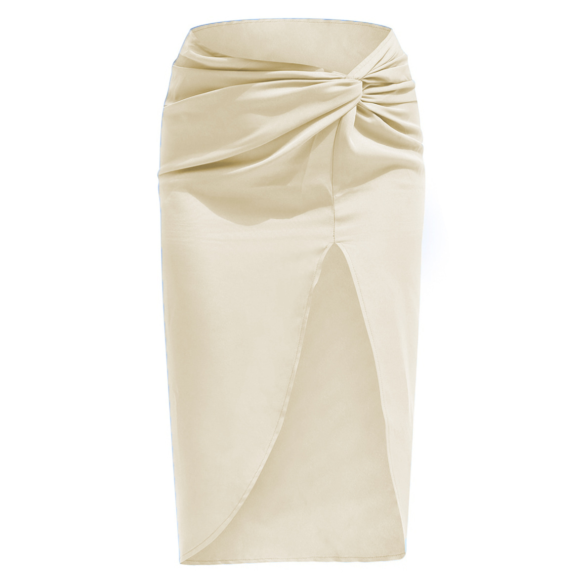 Ootddress Women Solid Satin High Splite Out Sexy Skirts Folds Irregular High Waist Bodycon Long Skirts Female French Style Outwears