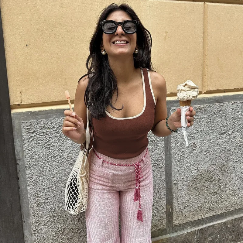 Ootddress Casual For Women Contrast Y2k Top Vest Backless Patchwork Pullover Top Slim Sheer Tracksuit Summer Cute Female Tank Top