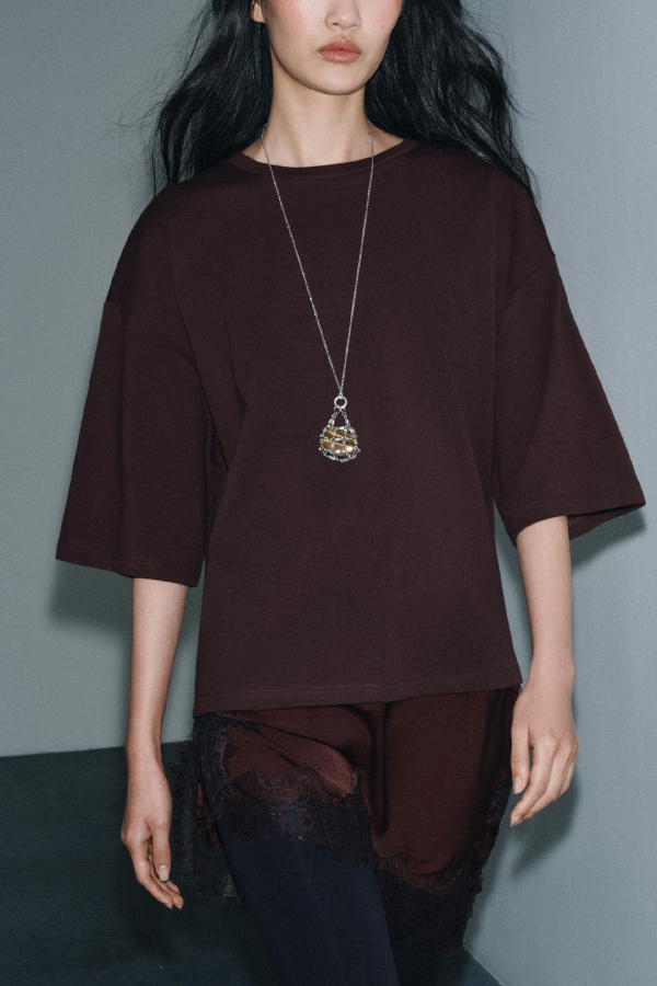 Stylish Round Neck Short-sleeved Patchwork Lace Hem Loose T-shirt