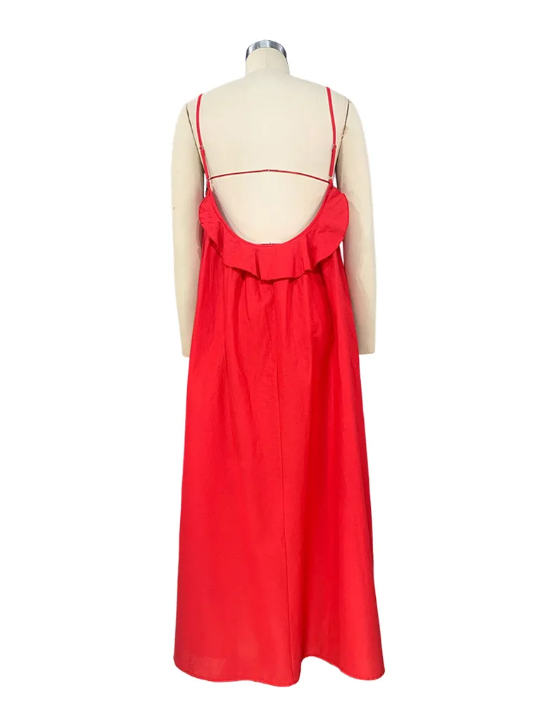 Bohemian Solid Color Spaghetti Strap Dresses Women Loose Sexy Backless Beach Vacation Long Dress Female Fashion Casual Vestidos 18 undefined