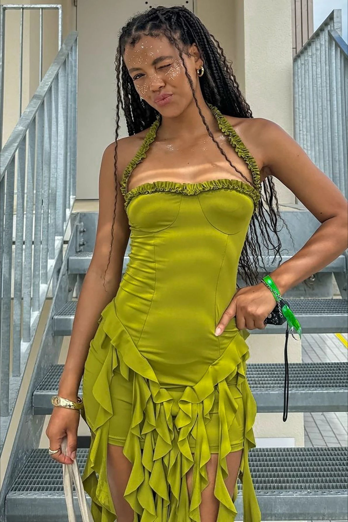 One Shoulder Cascading Ruffle Panel Bodycon Mini Dress
