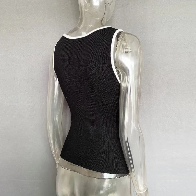 Ootddress Casual For Women Contrast Y2k Top Vest Backless Patchwork Pullover Top Slim Sheer Tracksuit Summer Cute Female Tank Top