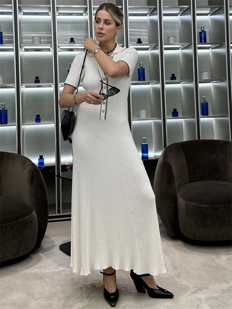 Ootddress Knitted Rib Slim Maxi Dresses For Women High Waist Casual Loose Dress Women's Autumn Elegant Temperament Long Dress Femme
