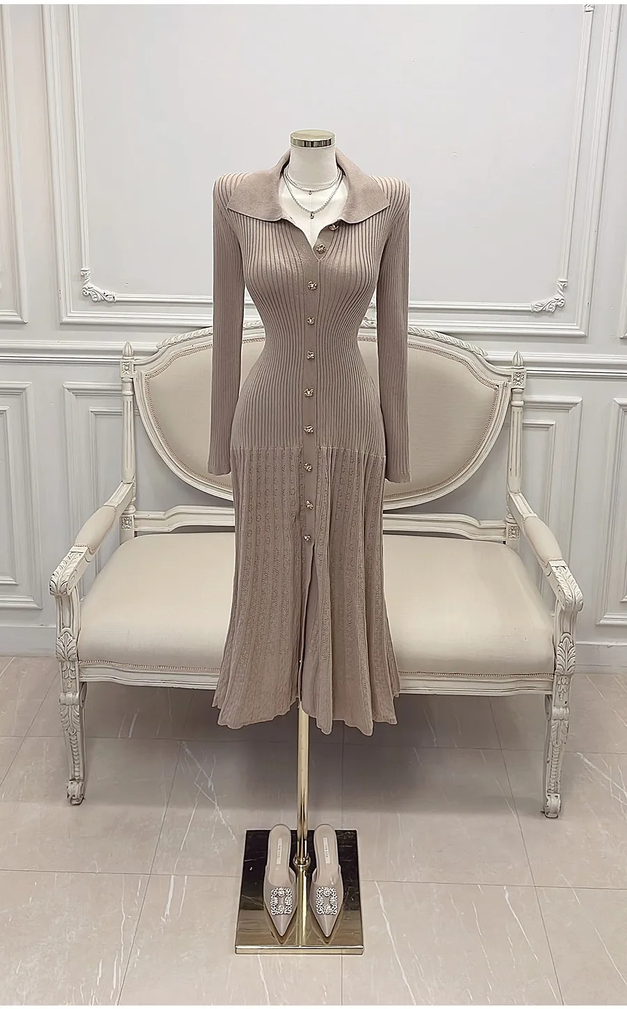 Retro Elegant Knitted Dress Women Long Sleeve Slim Single Breasted Bodycon Dresses Ladies Lapel Hollow Out Long Robe Vestidos 9 Retro Elegant Knitted Dress Women Long Sleeve Slim Single Breasted Bodycon Dresses Ladies Lapel Hollow Out Long Robe Vestidos