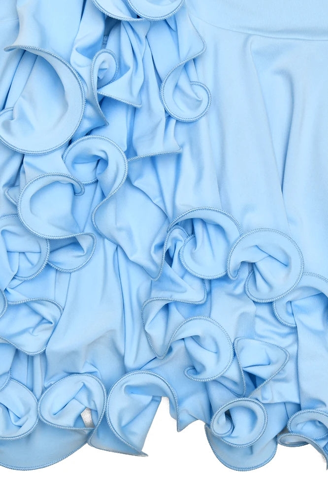 Halter Neck Deep V-Neck Diagonal Button Front Ruffle Hem Mini Dress