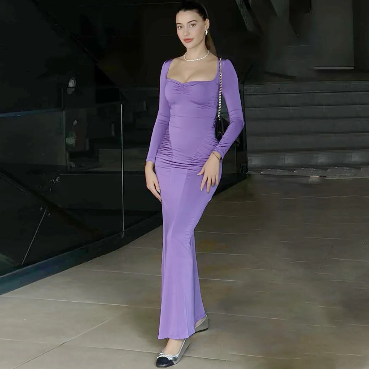 2025 Elegant Long Sleeve Party Dresses Sexy High Waist Slim Fit Women's Evening Dress Fashion Solid Color Pleated Long Dresses 15 2025 Elegant Long Sleeve Party Dresses Sexy High Waist Slim Fit Women's Evening Dress Fashion Solid Color Pleated Long Dresses