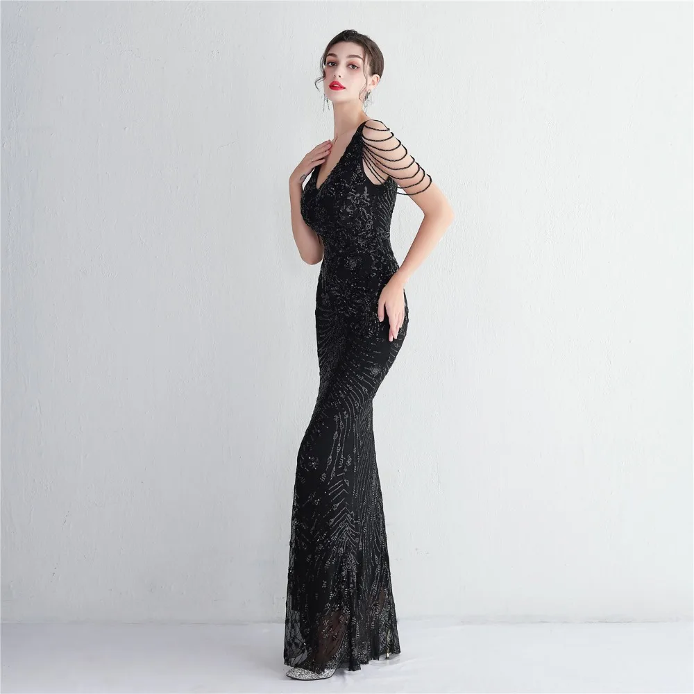 Sexy V-neck Sleeveless Dress with Stones and Crystals Fashion Sequins Tassel Elegant Women Party Dresses High Waisted Long Dress 46 103A0969.jpg