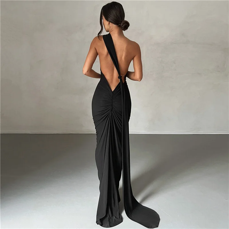Ootddress Sexy Backless Hanging Neck Bodycon Evening Dress For Women Strapless Max Female Dress Charming Club Party Prom Dress