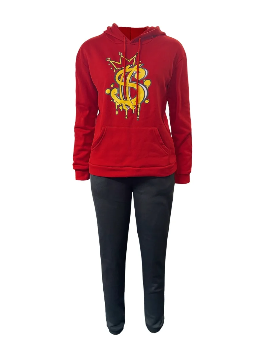 Autumn Winter 2pcs Print Regular Two-piece Pants Set Elegant Women’s Outfit Casual Trousers Set