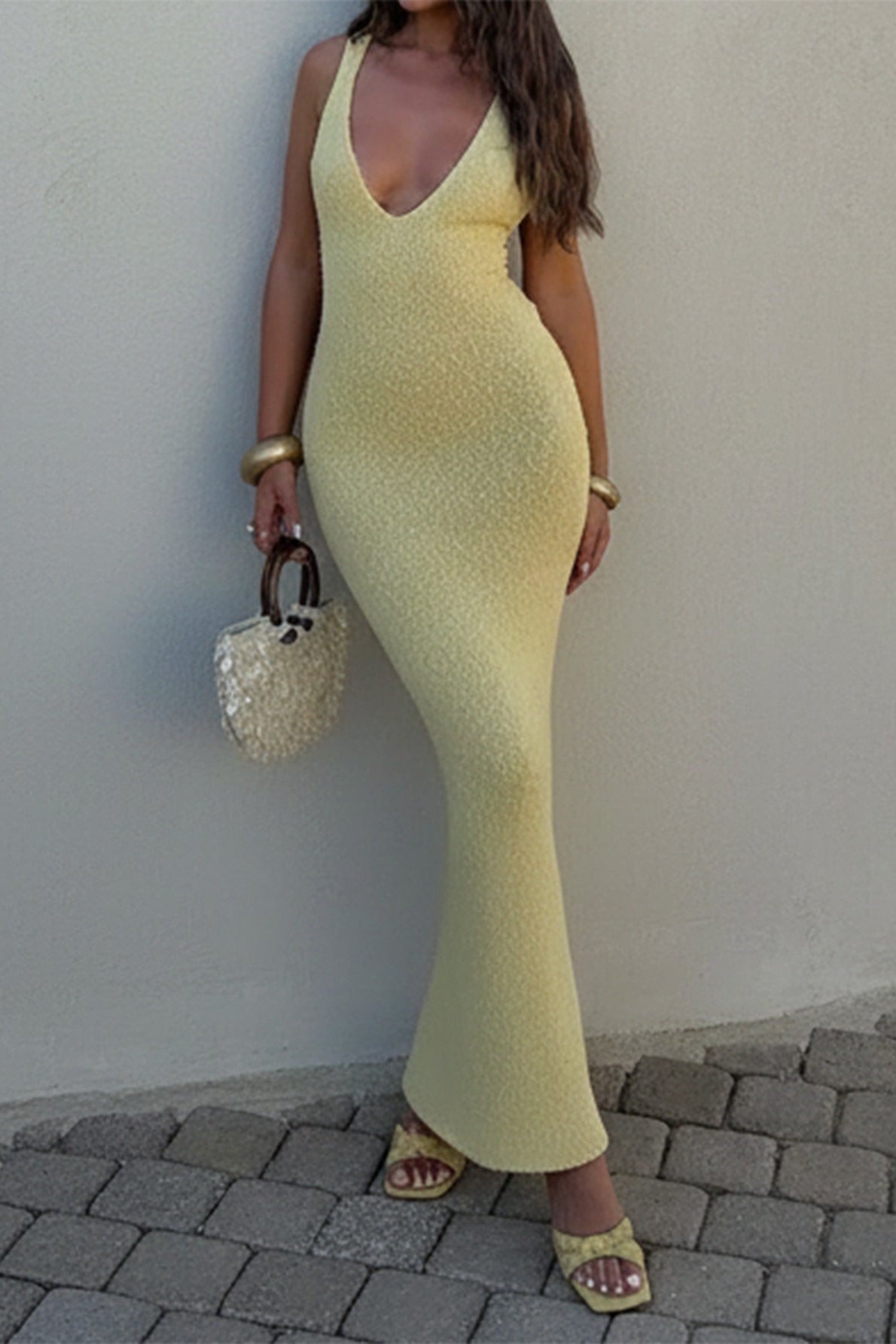 Halter Neck Scoop Neck Sequin Mesh Knit Bodycon Maxi Dress