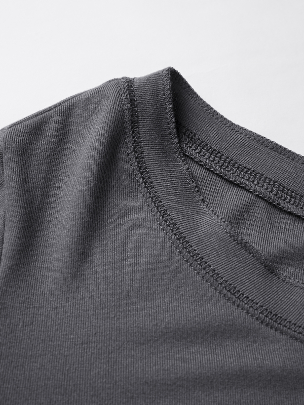 Number Letter Print Breasted Slim Long Sleeve Tee