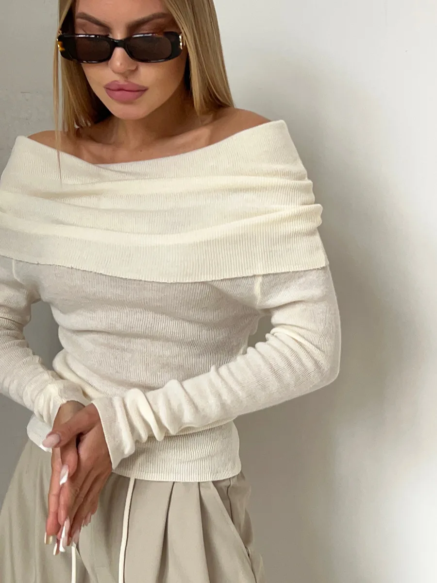 Ootddress Off-Shoulder Sexy Knit Pullover Sweater For Women Mesh See-Through Long Sleeve Backless Y2k Top Fashion Knitwear Pullover 27 Ootddress Off-Shoulder Sexy Knit Pullover Sweater For Women Mesh See-Through Long Sleeve Backless Y2k Top Fashion Knitwear Pullover