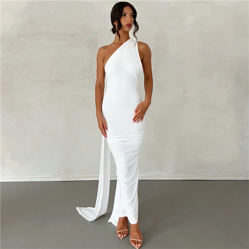 Ootddress Sexy Backless Hanging Neck Bodycon Evening Dress For Women Strapless Max Female Dress Charming Club Party Prom Dress