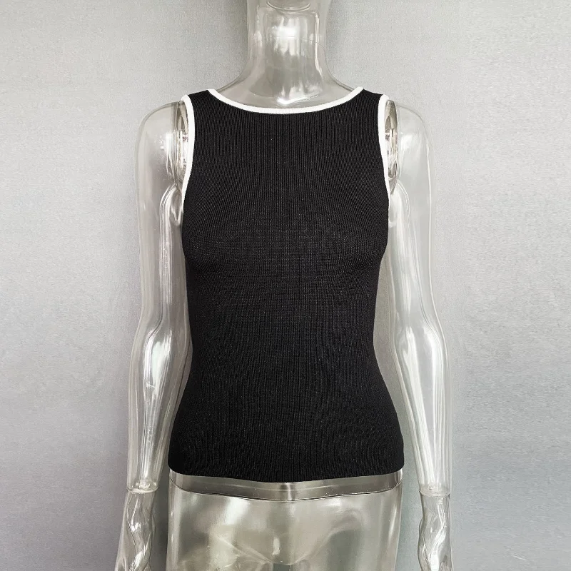 Ootddress Casual For Women Contrast Y2k Top Vest Backless Patchwork Pullover Top Slim Sheer Tracksuit Summer Cute Female Tank Top