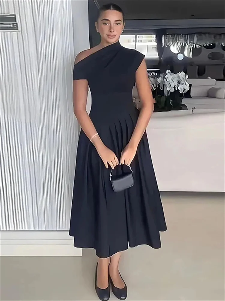 Ootddress Black Off-Shoulder Autumn Long Dress For Women High Waist Patchwork Slim Sexy One-Shoulder Party Dress Female Maxi Dress