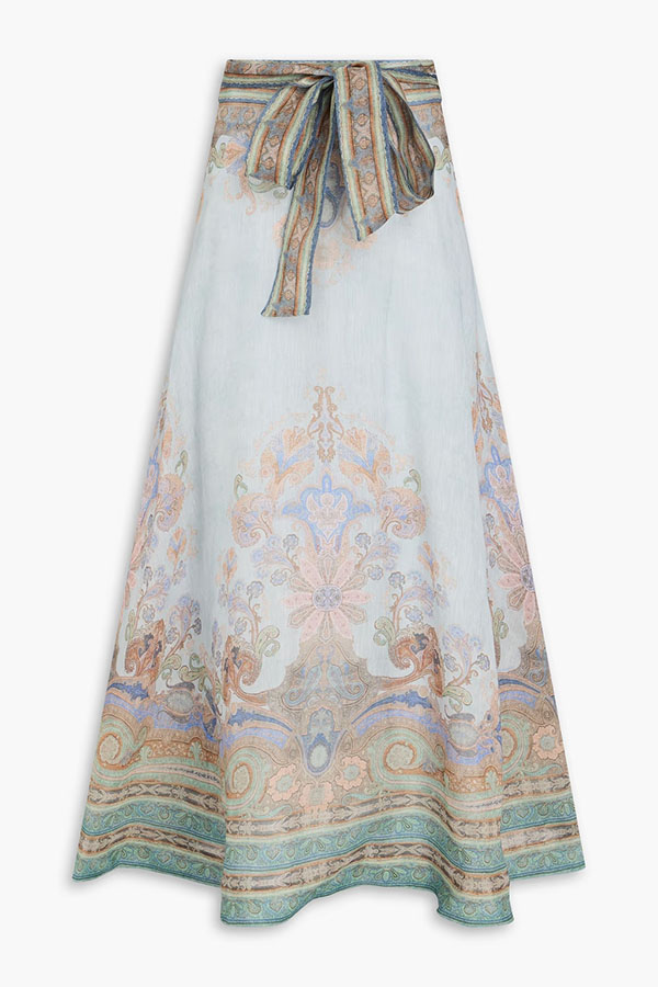 Next Vacation Linen Blend Paisley Print High Rise Tie-up Waist Maxi Skirt