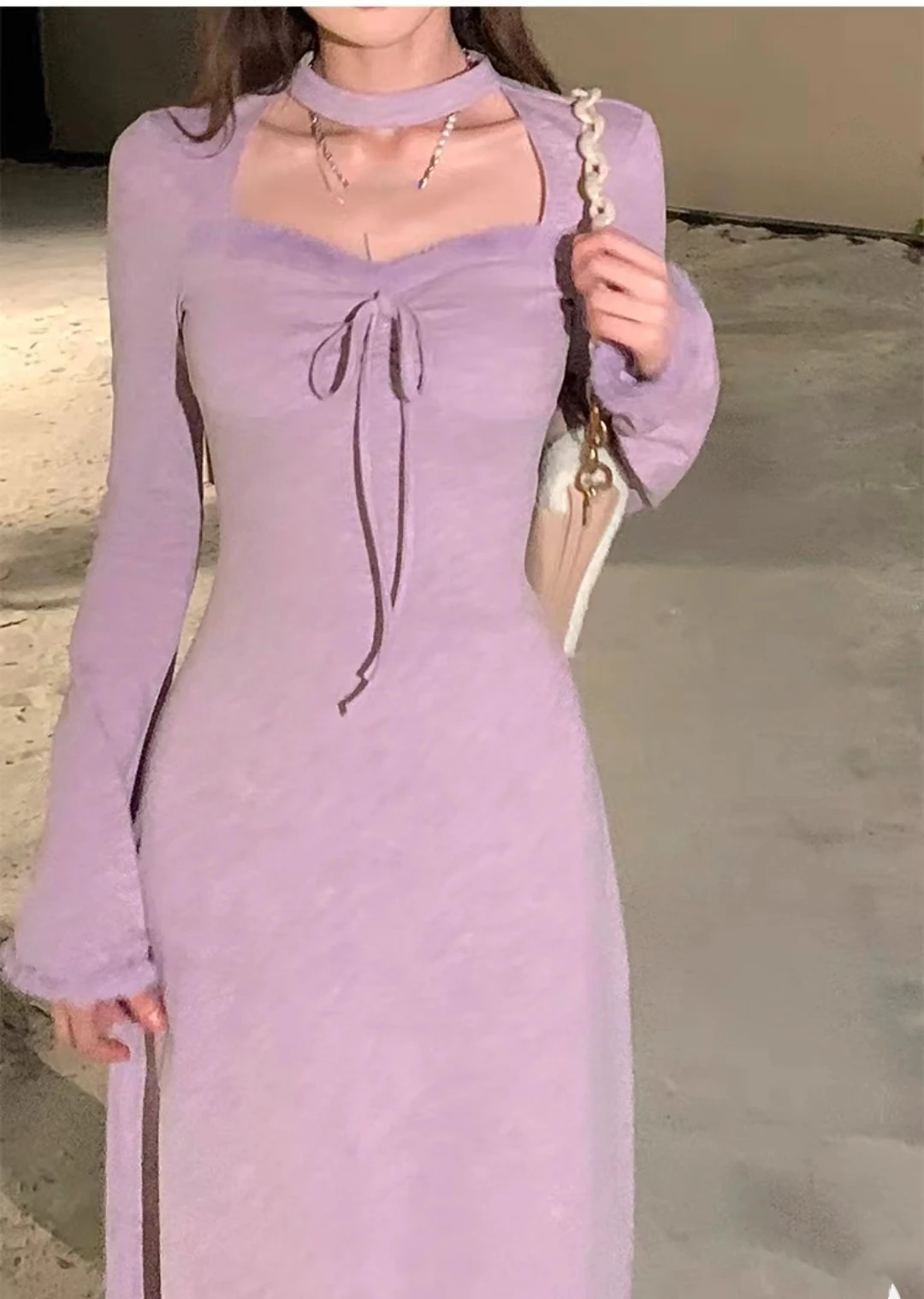 Autumn Winter Solid Knitted Dress Women Faux Fur Patchwork Halter Square Collar Long Sleeves Lace Up Slim French Vintage Vestido 9 Autumn Winter Solid Knitted Dress Women Faux Fur Patchwork Halter Square Collar Long Sleeves Lace Up Slim French Vintage Vestido