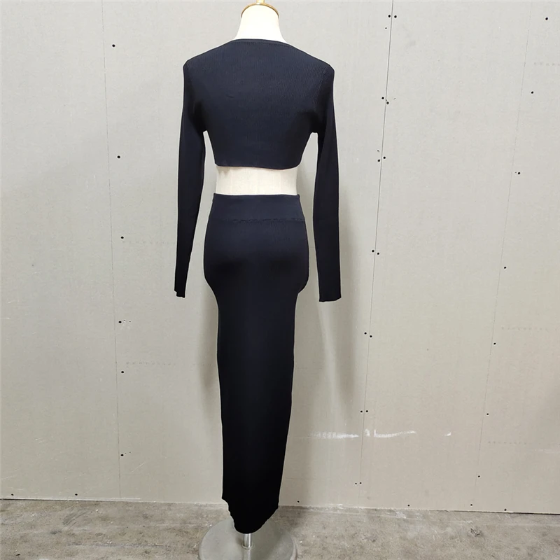 Ootddress Knitted Two Piece Dress Women Outfits Long Sleeve Crop Top and Midi Skirt High Split Out Dress Set Female Bodycon White 22 Ootddress Knitted Two Piece Dress Women Outfits Long Sleeve Crop Top and Midi Skirt High Split Out Dress Set Female Bodycon White