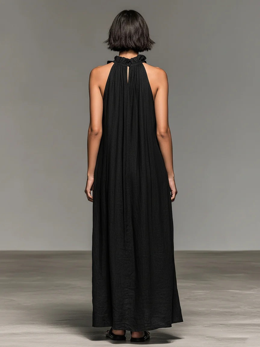 Backless Solid Color Midi Dress