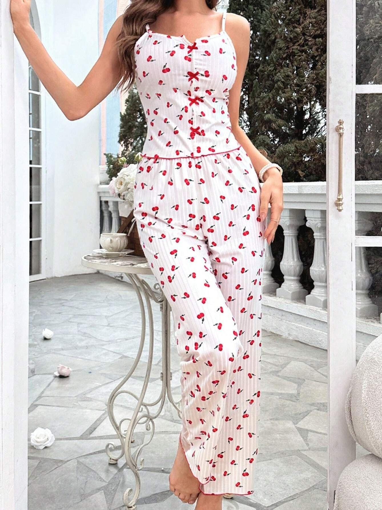 Mesh Patchwork Printed Camisole Nightgown