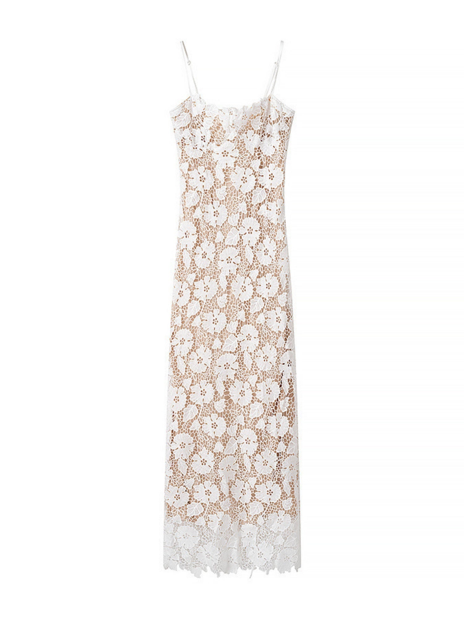Lace See-through Strappy Slit Maxi Dresses