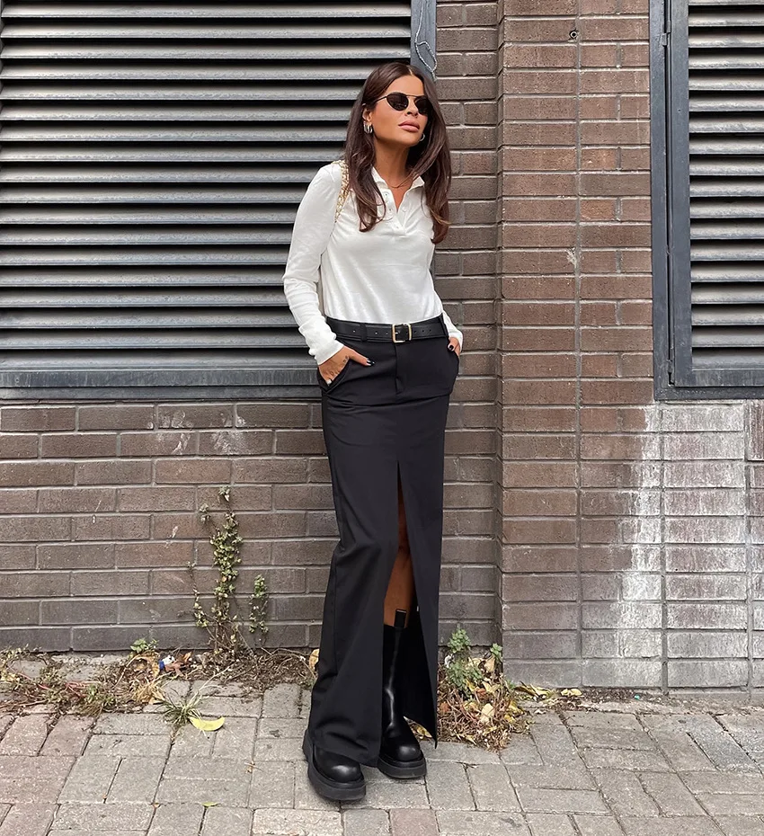 Ootddress Black Long Skirt For Women Casual Streetwear High Waist Slim Bodycon Skirts Split Out Ladies Basic Straight Maxi Skirt