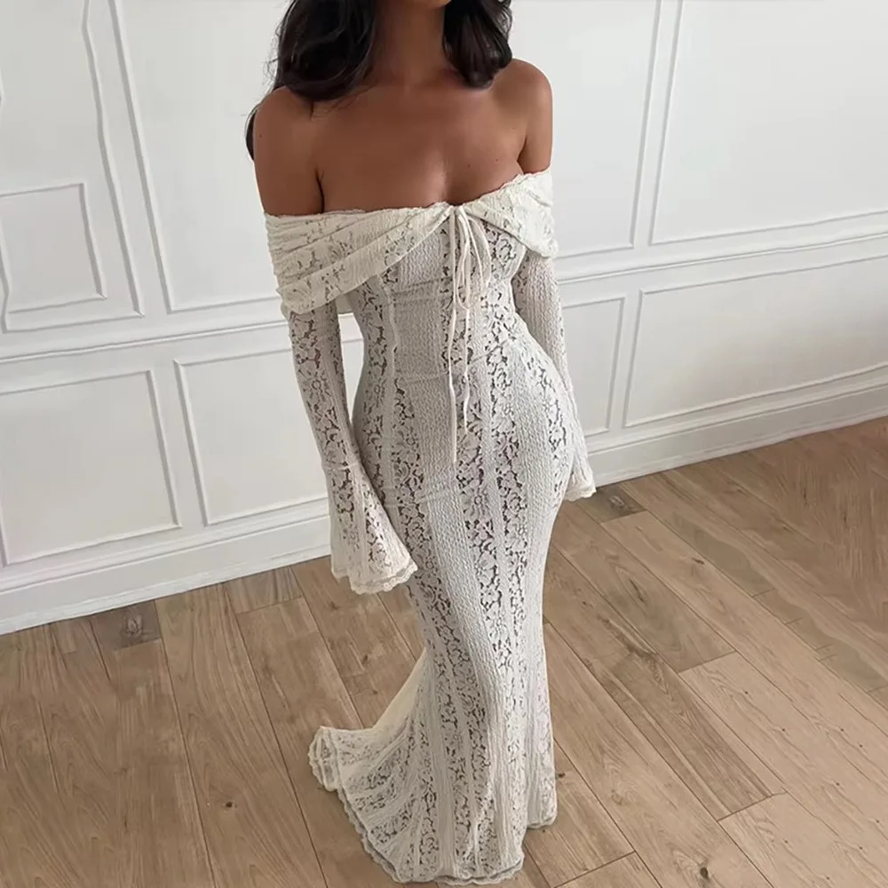 Ootddress Autumn/Winter Fashion Sexy Lace Tight Dress Women 2025 New Strapless Lace High Waist Tailored Dress Party Evening Dress